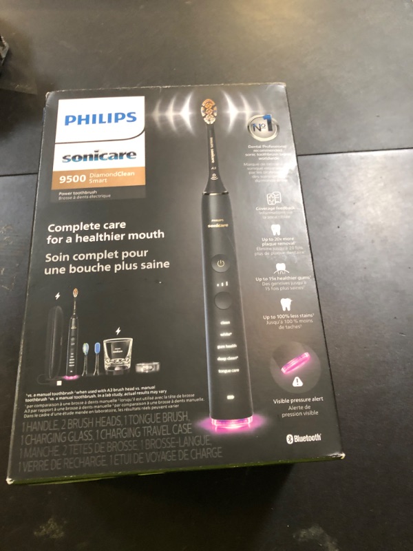 Photo 1 of Philips Sonicare DiamondClean Smart 9500 Electric Toothbrush, Sonic Toothbrush with App, Pressure Sensor, Brush Head Detection, 5 Brushing Modes and 3 Intensity Levels, Black, Model HX9923/11