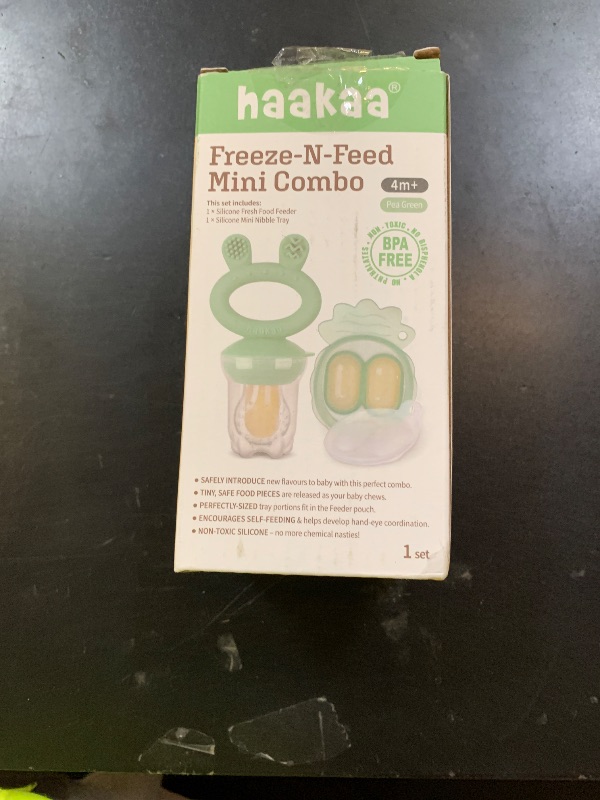 Photo 1 of Haakaa Baby Fruit Food Feeder & Mini Freezer Nibble Tray Combo, Breastmilk Popsicle Molds for Cooling Relief, BPA Free Silicone Feeder for Safe Infant Self Feeding, 4 Month+ (Pea Green)