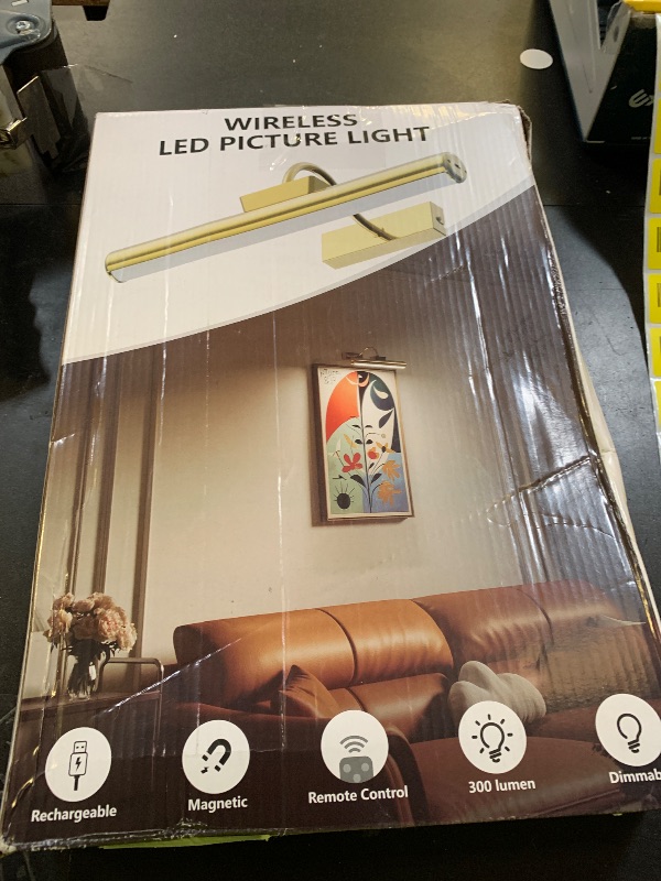 Photo 1 of Picture Light Battery Operated, 13in Wireless Art Light for Paintings, Dimmable 5000mAh Recharging Battery Picture Light with Remote Control for Wall, Gallery Dartboard Art Bedroom (Gold-2Pack)