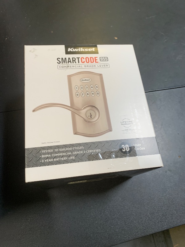 Photo 1 of Kwikset SmartCode 955 Pembroke Light Commercial 10-Button Keypad Electronic Lever, Convenient Keyless Entry, 3-Year Batter Life and High Traffic Durability in Satin Nickel