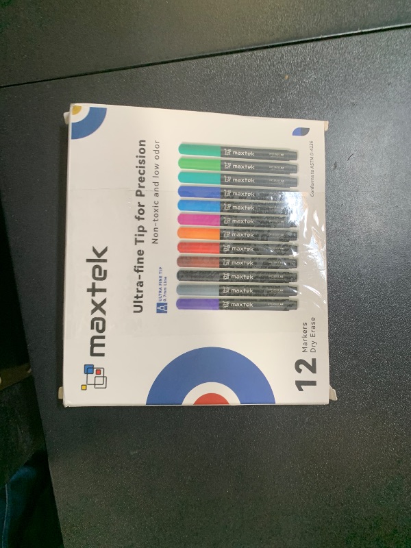 Photo 1 of maxtek Dry Erase Markers, 0.7mm Ultra Fine Tip, Low Odor, 12 Count