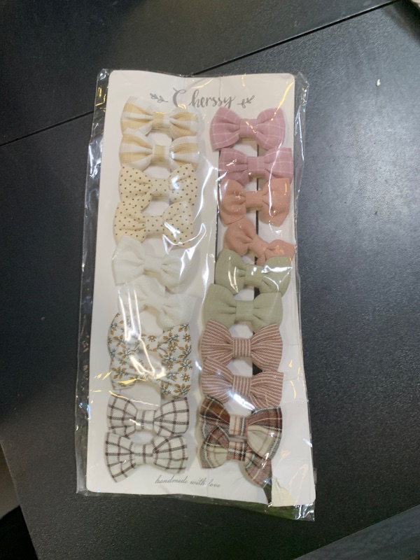 Photo 1 of Baby Girls Hair Bow Clips, 20pcs Boutique Cotton Fully Lined Hair Pins, Non Slip Baby Barrettes Accessories for Infants Toddlers Fine Hair by Cherssy