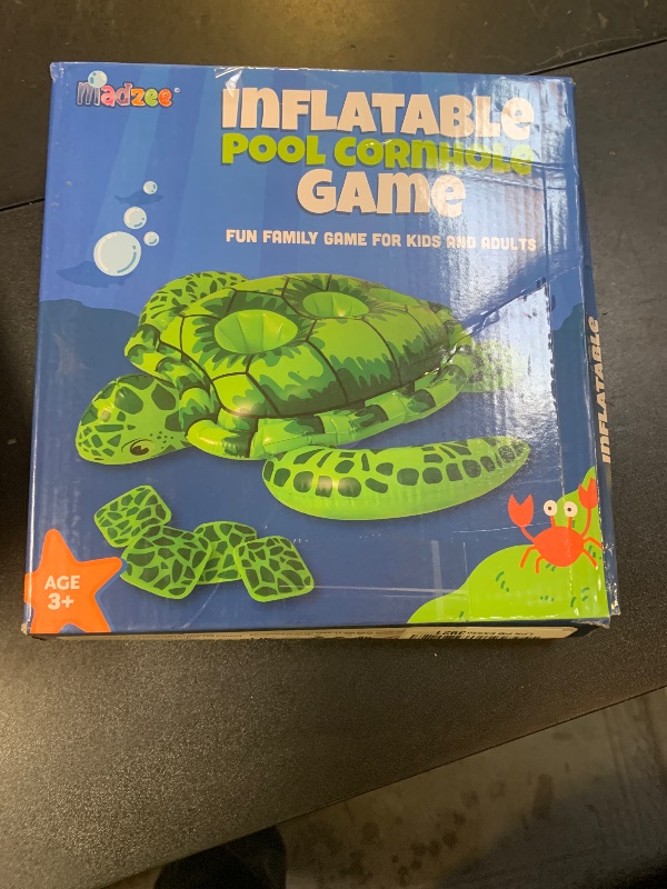 Photo 1 of Madzee Inflatable Turtle Pool Cornhole Set Toss Games, Outdoor Beach Game Float, Summer Pool Party Toys for Kids and Adults, Including 4 Floating Bean Bags