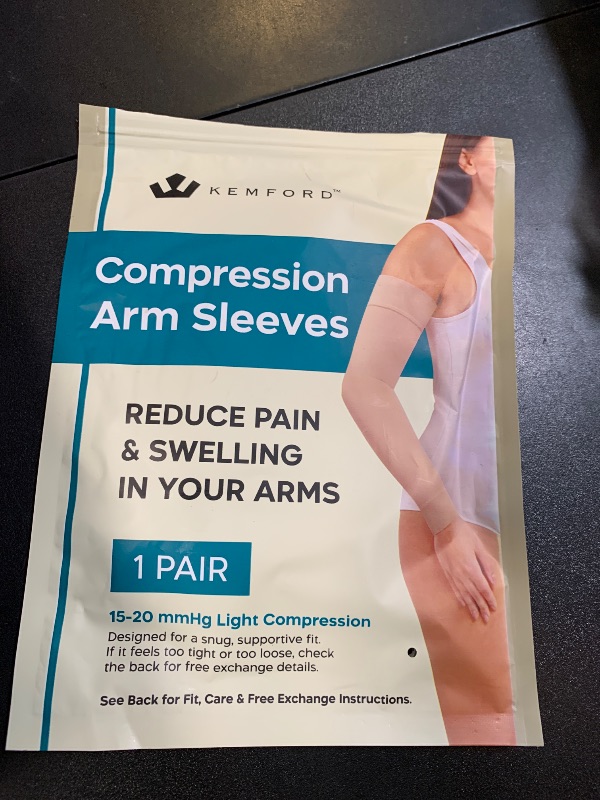 Photo 1 of KEMFORD Compression Lymphedema Arm Sleeves for Women - 15-20 mmHg, 1 Pair, Beige, XL - Medical Arm Brace for Swelling, Edema, Circulation