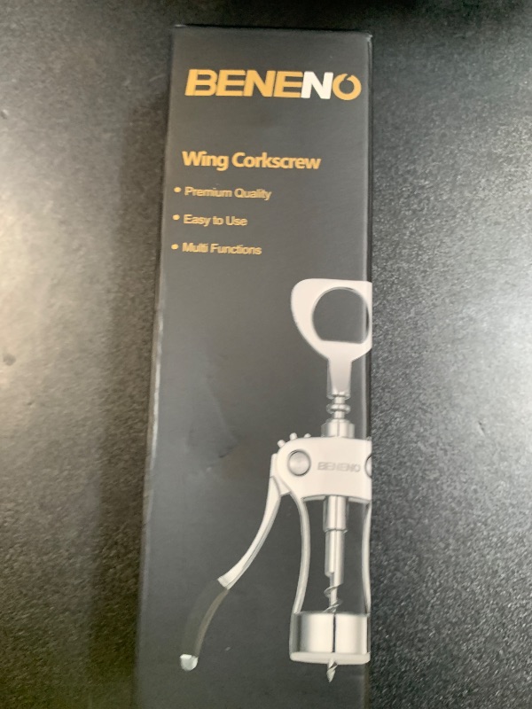 Photo 1 of Beneno Wine Opener, Zinc Alloy Premium Wing Corkscrew with Multifunctional Bottles Opener, Sharp Wine Corkscrew with Ergonomic Non-Slip Wing Handle, Upgrade