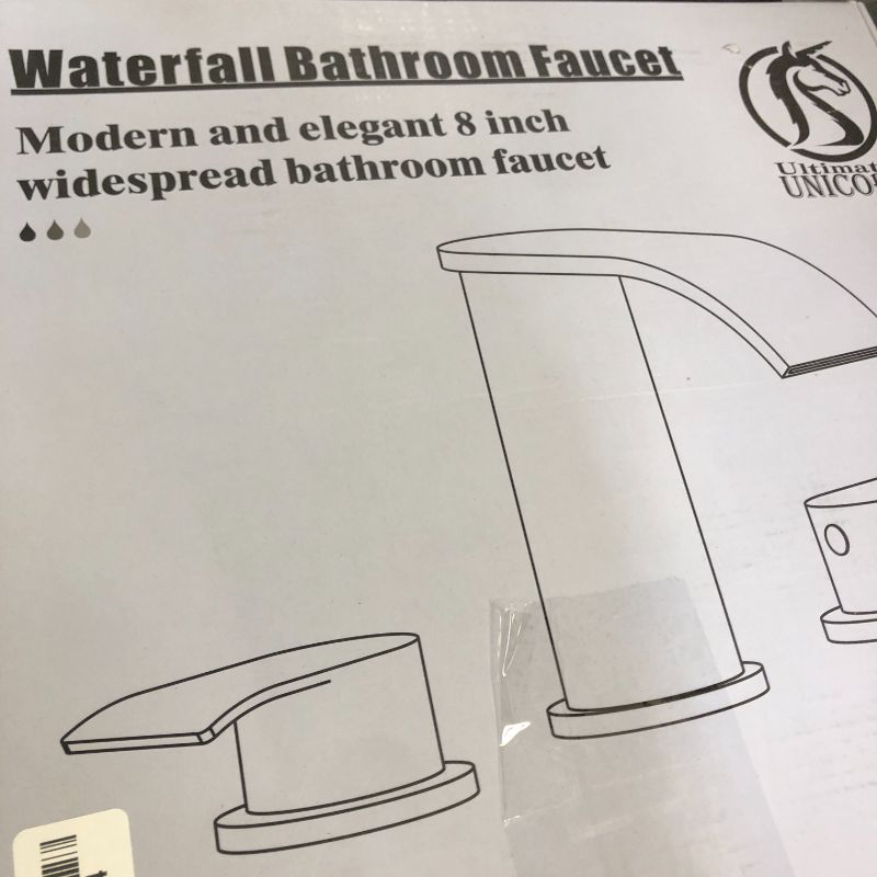 Photo 1 of Ultimate Unicorn 8 inch Bathroom Faucet Matte Black, Waterfall Bathroom Sink Faucet Black with Metal Pop-up Sink Drain Stopper and 2 Supply Hoses,2 Handle Widespread Faucet for Vanity Sink 3 Holes