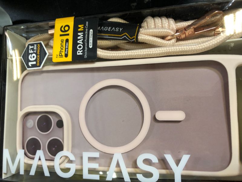 Photo 1 of MAGEASY Case for iPhone 16 Pro Max 6.9" - Case with Crossbody Strap, 16ft Drop Protection, Compatible with MagSafe | Roam M (Rosé)