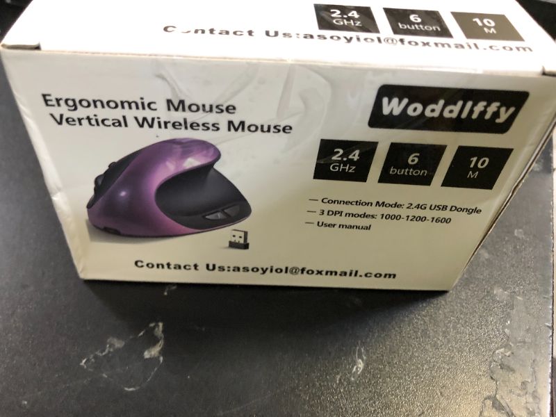 Photo 1 of Woddlffy Ergonomic Mouse Wireless, Vertical Mouse Right Handed Small Mouse with 6 Buttons 1000/1200/1600 for Laptop,Desktop,PC, MacBook?Purple AA?