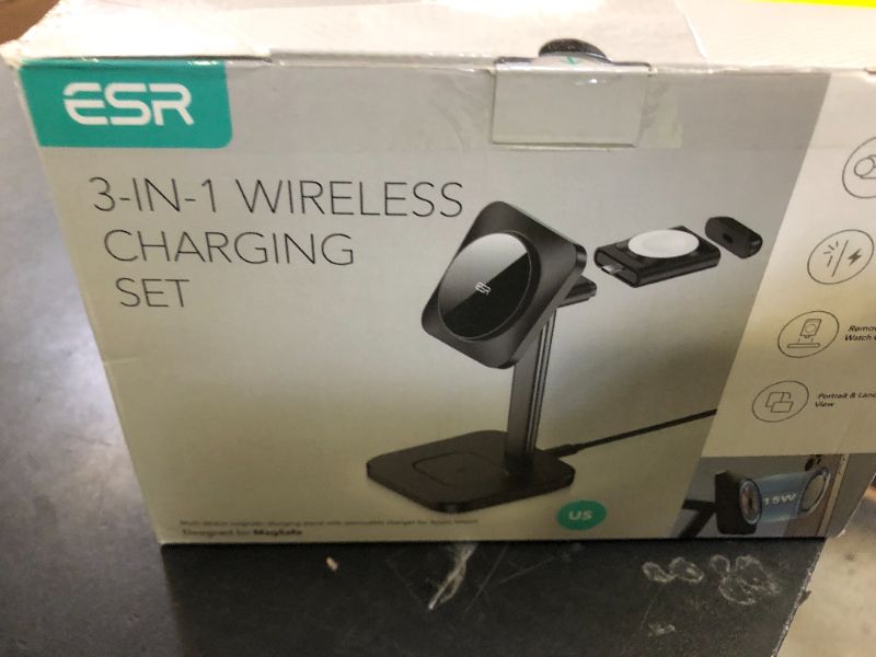 Photo 1 of ESR Qi2 3 in 1 Wireless Charging Station, [Certified] Apple Watch Charger & 15W Qi2 MagSafe Charger Stand for iPhone, Wireless Charger for Multiple Devices iPhone 17/16/15/14/13&Watch&AirPods,Black