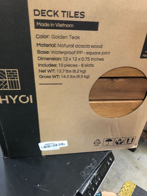 Photo 1 of THYOI Deck Tiles, Patio Flooring - Outdoor Waterproof Acacia Wood Tiles for All Weather Use - Balcony, Backyard, Indoor & Outdoor (Golden Teak Striped Pattern, 10 Pcs - 10 Square Ft)