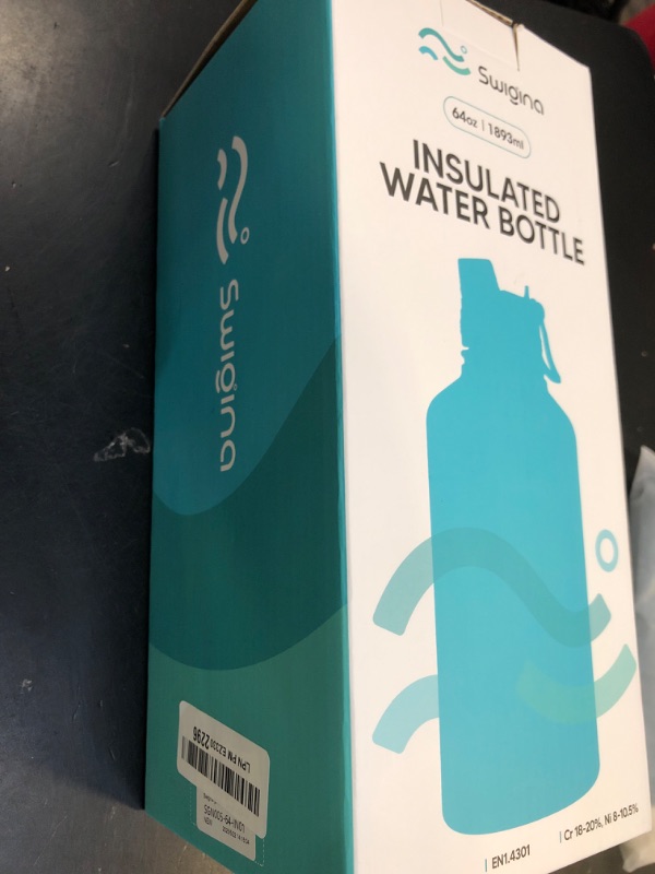 Photo 1 of Swigina [2-IN-1 LID] 64 oz Insulated Water Bottle with Silicone Boot (48hrs Cold/24hrs Hot) - DIY Stickers, Leakproof, BPA Free, Half Gallon