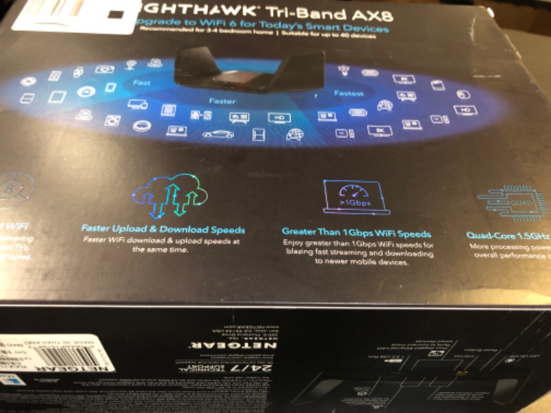 Photo 1 of NETGEAR Nighthawk 8-Stream WiFi 6 Router (RAX70) - Security Features, AX6600 Tri-Band Wireless Speed (up to 6.6 Gbps) - Coverage up to 2,500 sq. ft., 40 Devices