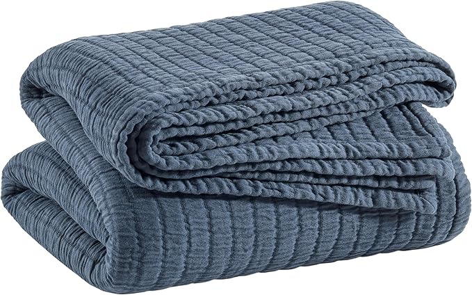 Photo 1 of Comfy Cubs Muslin Blanket for Adults Queen 90" x 90" - 6 Layer Soft, Breathable & Lightweight Muslin Adult Blanket - Machine Washable & Designed in The US Bedding for All Seasons - Pacific Blue
