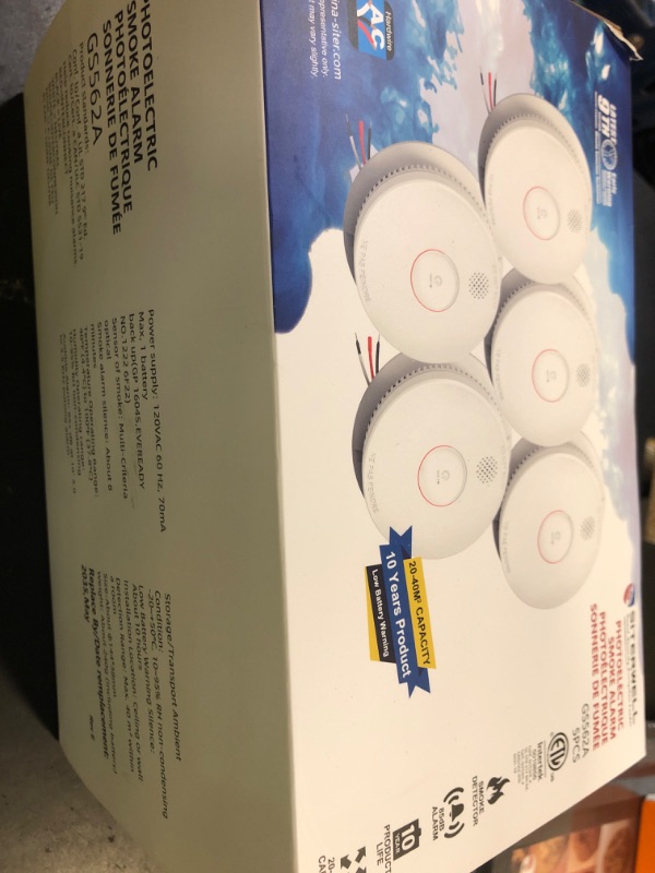 Photo 1 of Siterwell  Detector, Hardwired Interconnected Smoke Detector, Photoelectric Smoke Alarm with 9V Backup Battery, Fire Alarm with Test/Silence Button,UL217-9th Listed, GS562A, 5 Packs