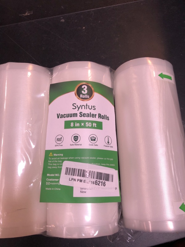 Photo 1 of Syntus Vacuum Sealer Bags for Food, 3 Rolls 8" x 50' Commercial Grade Bag Rolls, BPA Free Food Vac Bags for Storage, Meal Prep or Sous Vide