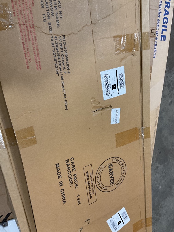 Photo 1 of ***PARTIAL SET BOX 1 OF POSSIBLY 3 (WHITE TOP ONLY) *** GarveeLife 13 ft x26 ft x11 ft Oversized Metal Carport, Steel Heavy Duty Car Ports for All-Weather, Tall Carport for Full-Size Pickup Trucks, Boats, and Tractors, N.W. 780 LBS