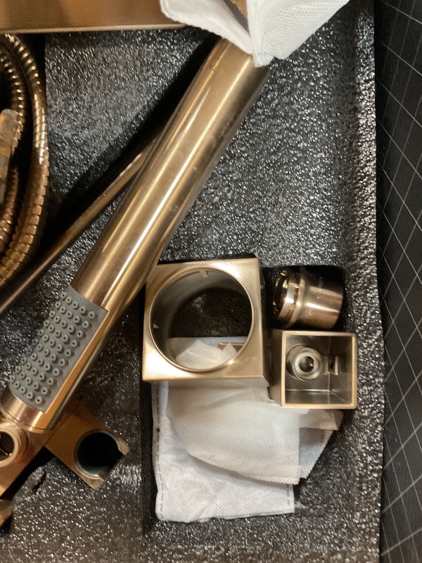 Photo 1 of **PARTS ONLY**Delta Modern 14 Series Square Rain Shower System Faucet Set, Rainfall Brushed Gold Shower Head and Handle Set, Valve Trim Kit, 10 Inch, Champagne Bronze 342701-CZ