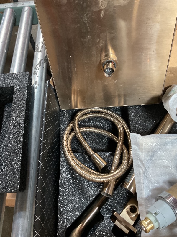 Photo 1 of **PARTS ONLY**Delta Modern 14 Series Square Rain Shower System Faucet Set, Rainfall Brushed Gold Shower Head and Handle Set, Valve Trim Kit, 10 Inch, Champagne Bronze 342701-CZ