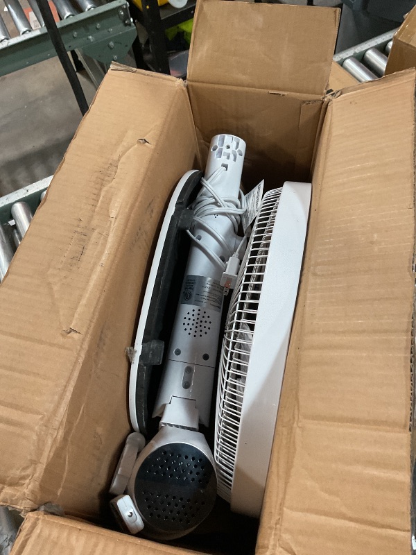 Photo 1 of ***DIRTY HAS DENTS*** Amazon Basics 16" DC Motor Standing Floor Fan, 12 Speed with Remote, 3 Breeze Modes, Dual-Layered Blades (10 Blades), Timer, Energy Efficiency and Quiet DC Motor (28W), White