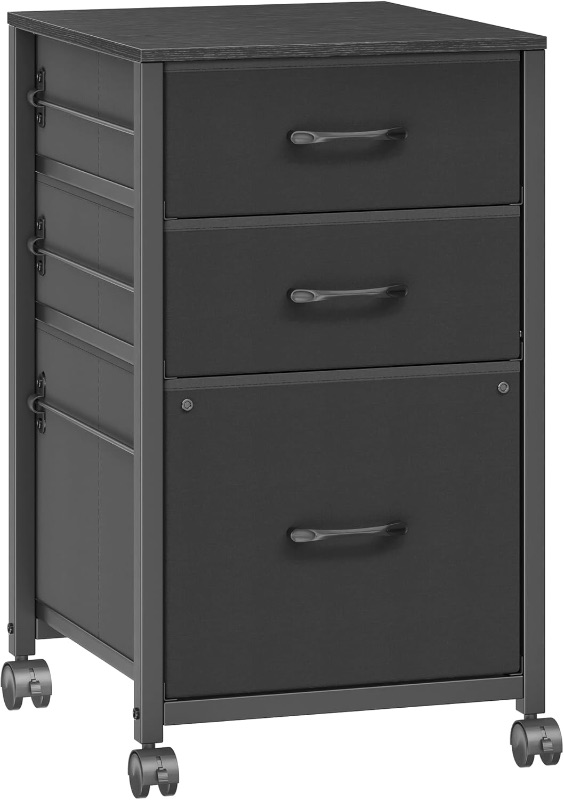 Photo 1 of ** MISSING TOP HANDLE TO DRAWER** Raybee 3 Drawer File Cabinet Printer Stand Filing Cabinet Rolling File Cabinets for Home Office Fabric Vertical Office Storage Cabinet Fits A4, Legal, Letter Size, 16.7" D*16" W*26.8" H, Black