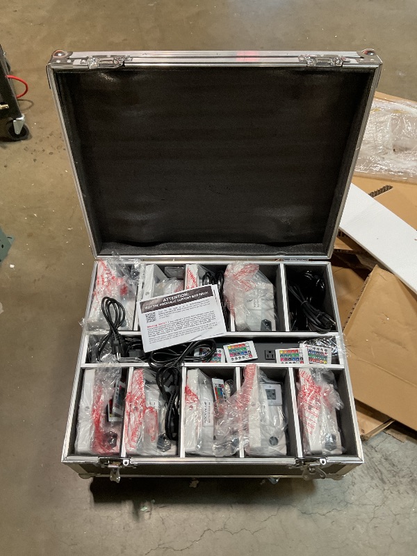 Photo 1 of **New but missing one light, so only 9 lights** Rockville BATTERY PAR PACK 50 WHITE 20W Rechargeable Wash Lights (10), RGB Color Mixing, Wireless DMX, Remote Included, for DJs and Event Lighting