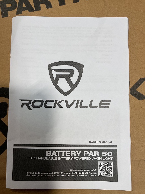 Photo 1 of **New but missing one light, so only 9 lights** Rockville BATTERY PAR PACK 50 WHITE 20W Rechargeable Wash Lights (10), RGB Color Mixing, Wireless DMX, Remote Included, for DJs and Event Lighting