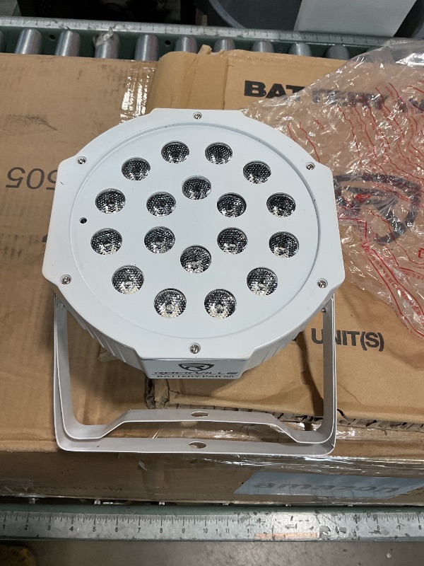 Photo 1 of **New but missing one light, so only 9 lights** Rockville BATTERY PAR PACK 50 WHITE 20W Rechargeable Wash Lights (10), RGB Color Mixing, Wireless DMX, Remote Included, for DJs and Event Lighting