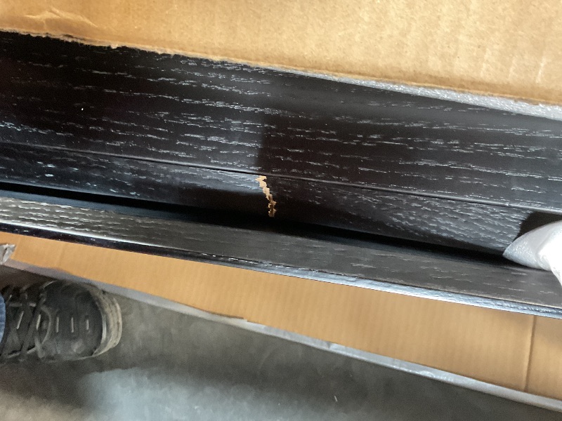 Photo 1 of **MINOR DAMAGE**POVISON DONICY Fully-Assembled Minimalist Floating TV Stand, Modern Wall-Mounted Entertainment Center with 4 Flip-Down Cabinet Doors, Solid Wood Media Console, Black Oak, 94"