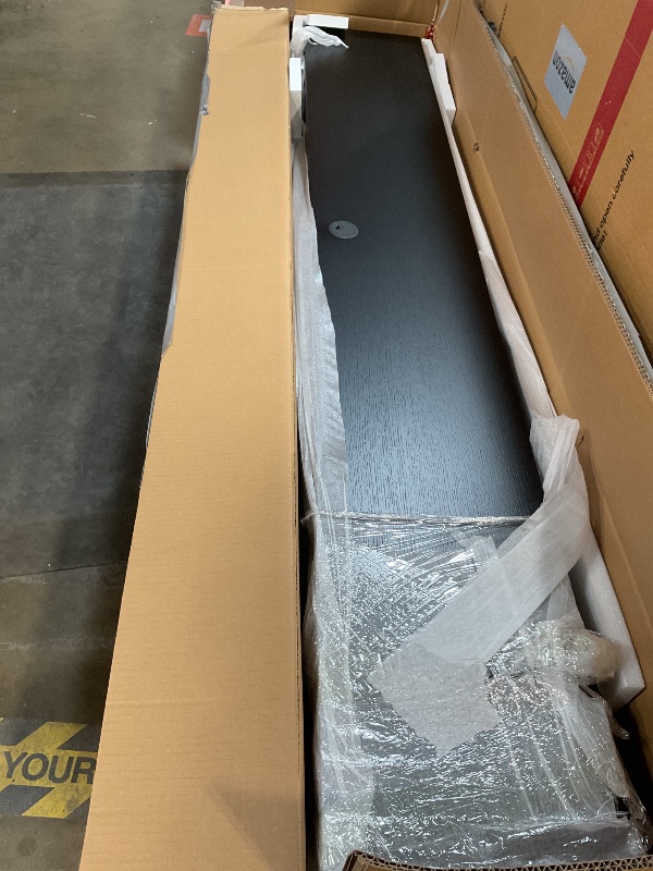 Photo 1 of **MINOR DAMAGE**POVISON DONICY Fully-Assembled Minimalist Floating TV Stand, Modern Wall-Mounted Entertainment Center with 4 Flip-Down Cabinet Doors, Solid Wood Media Console, Black Oak, 94"