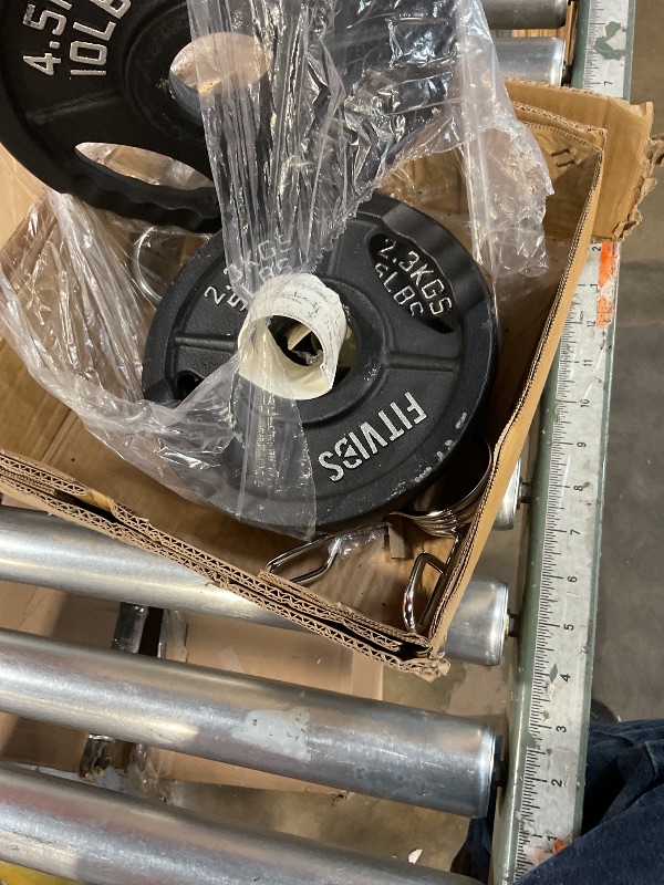 Photo 1 of 2.5+5+5+10 LB Cast Iron Weight Plates Set, 4 Pairs (8 Plates) & 2 Spring Clips, 2-Inch Hole Black with Silver Lettering for Weightlifting, Barbell, and Home Gym