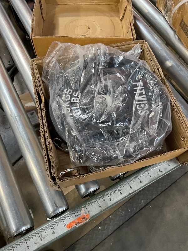 Photo 1 of 2.5+5+5+10 LB Cast Iron Weight Plates Set, 4 Pairs (8 Plates) & 2 Spring Clips, 2-Inch Hole Black with Silver Lettering for Weightlifting, Barbell, and Home Gym