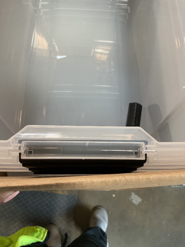 Photo 1 of **MINOR DAMAGE ** IRIS USA 72 QT Plastic Storage Box with Lid and Latches - 4 Pack - BPA-Free, See-Through Organizing Solution, Durable Nestable Stackable Containers, Secure Pull Handle - Clear