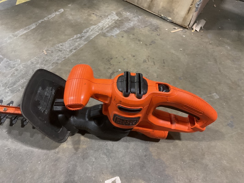 Photo 1 of **DIRT**BLACK+DECKER Electric Hedge Trimmer, 17-Inch Corded 3.2 Amp, Dual Action, Reduced Vibration, Cleaner Cut, Lightweight, 3800 Cuts per Min (BEHT150)