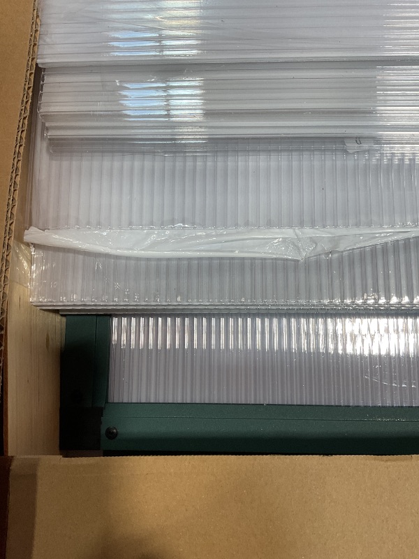 Photo 1 of **SOLD FOR PARTS** 8x12 FT Greenhouse, Easy Assembly Aluminum Polycarbonate Greenhouses for Outdoors with Roof Vent, Large Aluminum Walk-in Greenhouse for Sunroom Patio, Backyard, Garden, Sliding Lockable Door, Green
PANELS ONLY