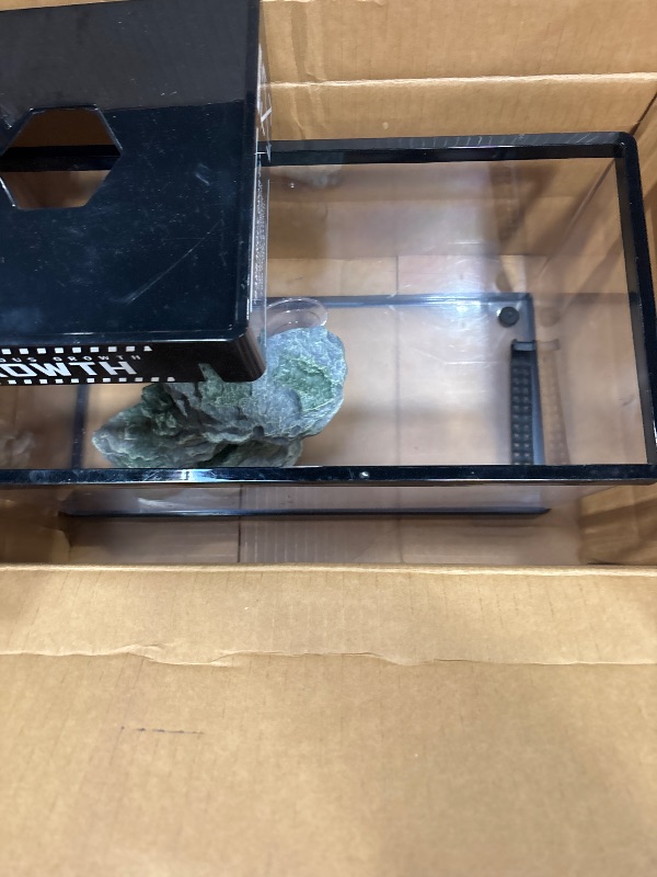 Photo 1 of ***MISSING PIECES*** GOZILLA Aquatic Turtle Tank Kit+Lamp+Filter, Upgrade PC Turtle Tank Starter Kit with Adjustable Lamp & Filter,Reptile Habitat with Lid,Hanging Platform for Small Reptiles.(15.75×7.9×9''/Black Kit)