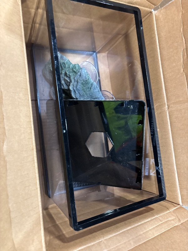 Photo 1 of ***MISSING PIECES*** GOZILLA Aquatic Turtle Tank Kit+Lamp+Filter, Upgrade PC Turtle Tank Starter Kit with Adjustable Lamp & Filter,Reptile Habitat with Lid,Hanging Platform for Small Reptiles.(15.75×7.9×9''/Black Kit)