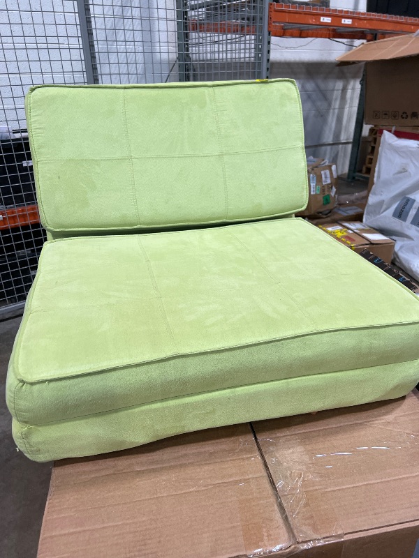 Photo 1 of ****DOES NOT COME WITH PICTURED BOX/ COLOR IS GREEN/ODOR***** MAXYOYO Folding Sofa Bed, Convertible Sleeper Chair with Pillow Foldable Matress with Back Support, Portable Fold Out Chair Bed Comfy Floor Sofa Lounge for Living Room Bedroom, Orange Double