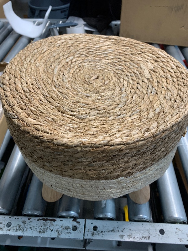 Photo 1 of (see all images) ALeesing Round Ottoman, Natural Seagrass Footstool with 4 Wood Legs, Multifunctional Modern