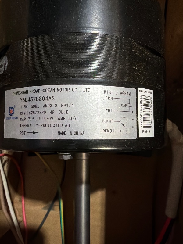 Photo 1 of ***Non-functional*** ***Parts-only***Holdia 1/4 HP 115V 1625 RPM 2 Speed Air Conditioner Blower Fan Motor Compatible with Coleman ORV4538 6757B311 322P708