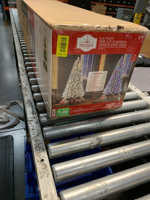 Photo 1 of 7.5 ft Prelit Snow Flocked Christmas Tree, 1446 Hinged Branch Tips Christmas Tree, 450 Color Changing LED Lights, 10 Colors, Full Snowy Appearance, Easy Assembly, Metal Stand