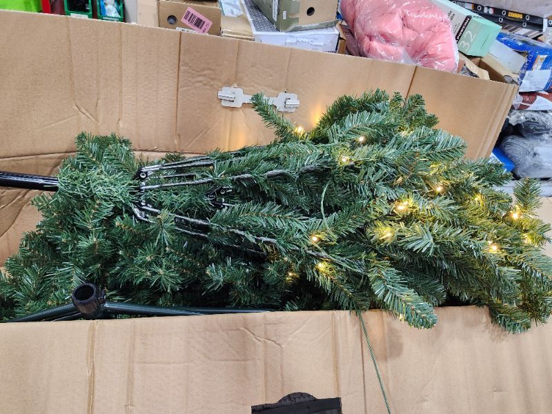 Photo 1 of  7.5 ft Prelit Christmas Tree, Artificial Christmas Tree with 450 Warm White Lights, 1450 Branch Tips, Metal Stand and Hinged Branches