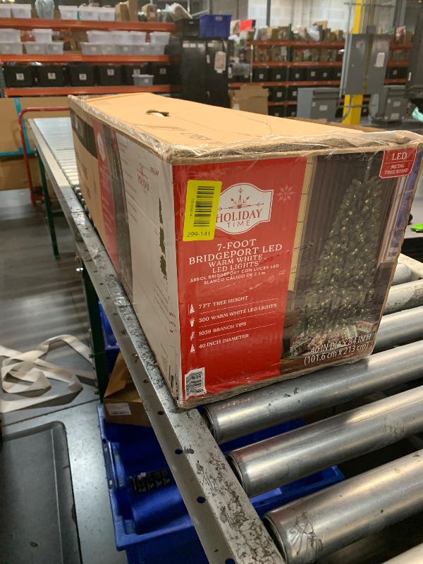 Photo 1 of 7ft Prelit Christmas Tree, Artificial Christmas Tree with 450 Warm White Lights, 1450 Branch Tips, Metal Stand and Hinged Branches