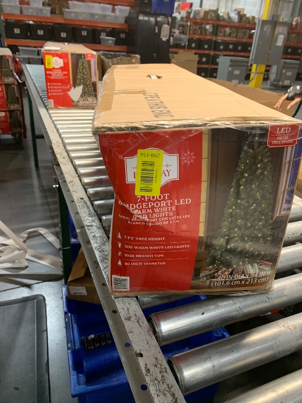 Photo 1 of 7 ft Prelit Christmas Tree, Artificial Christmas Tree with 450 Warm White Lights, 1450 Branch Tips, Metal Stand and Hinged Branches