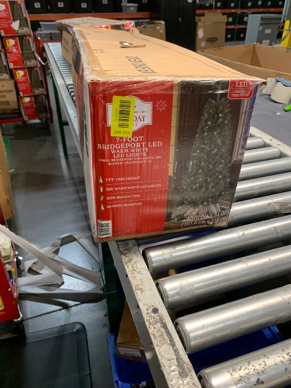 Photo 1 of 7ft Prelit Christmas Tree, Artificial Christmas Tree with 450 Warm White Lights, 1450 Branch Tips, Metal Stand and Hinged Branches