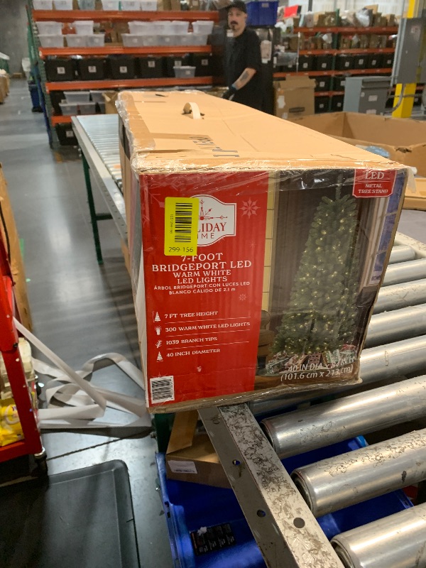 Photo 1 of  7ft Prelit Christmas Tree, Artificial Christmas Tree with 450 Warm White Lights, 1450 Branch Tips, Metal Stand and Hinged Branches