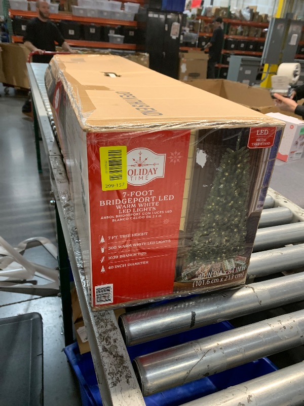 Photo 1 of  7ft Prelit Christmas Tree, Artificial Christmas Tree with 450 Warm White Lights, 1450 Branch Tips, Metal Stand and Hinged Branches