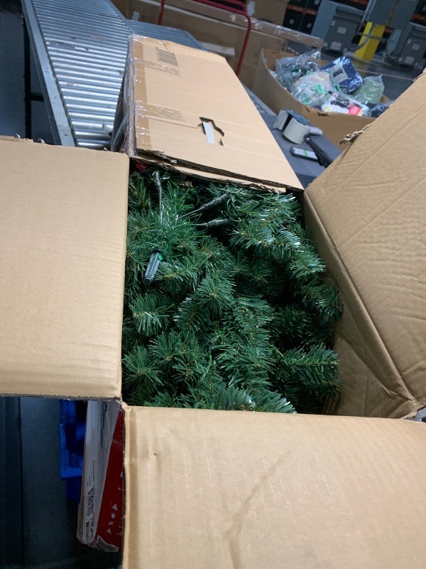 Photo 1 of 7.ft Prelit Christmas Tree, Artificial Christmas Tree with 450 Warm White Lights, 1450 Branch Tips, Metal Stand and Hinged Branches