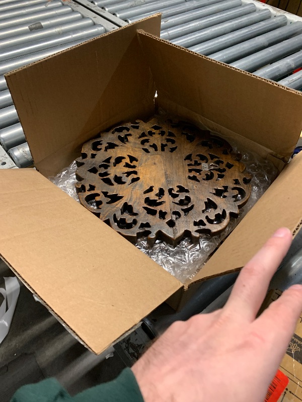 Photo 1 of (ONE IS MISSING) Asiana Home Decor Set of 3 Round Floral Teak Wood Wall Plaques. Size 12"x12"x0.5". Brown. Wall Home Decor. Living Room, Dining Room