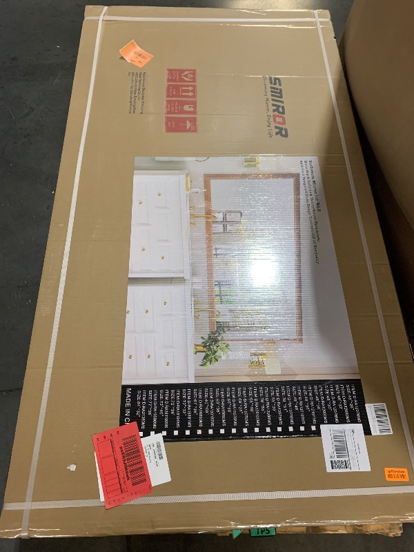 Photo 1 of ***FACTORY SEALED***SMIROR 66 x 36 Inch Rustic Bathroom Mirror for Over Sink, Brown Walnut Metal Framed Farmhouse Rectangle Vanity Mirrors for Wall, Wooden Grain, Thick Frame, (Horizontally/Vertically)