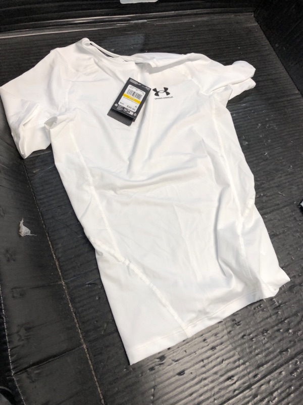 Photo 1 of ***(HEAVILY USED/ MINOR DAMAGE)***Under Armour Men's Armour HeatGear Compression Short-Sleeve T-Shirt , White (100)/Black, Medium